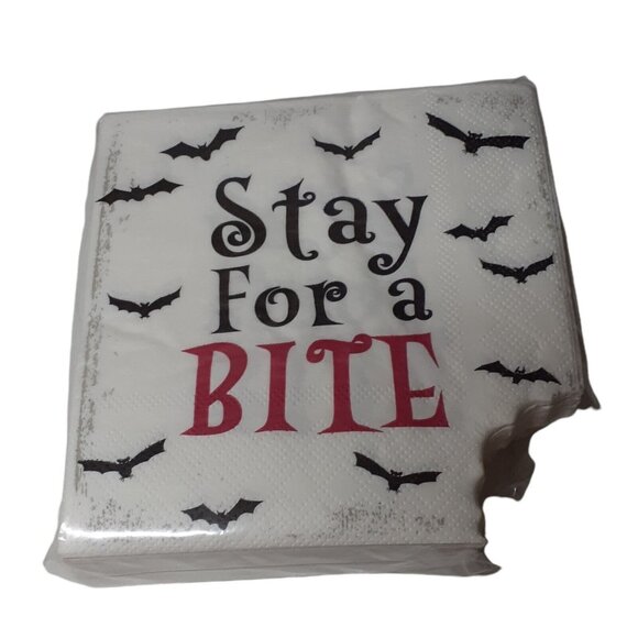 Paper Party Napkins Halloween Stay for a Bite Vampire Bat Cocktail Dessert 40 pc - Picture 3 of 4